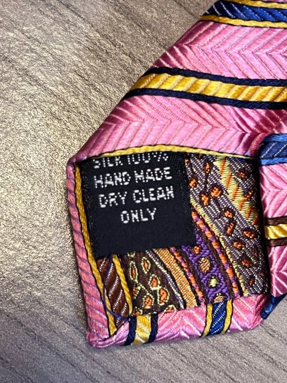 True Forum Pink Blue Gold Striped 100% Silk Men's Necktie Classic Business Tie
